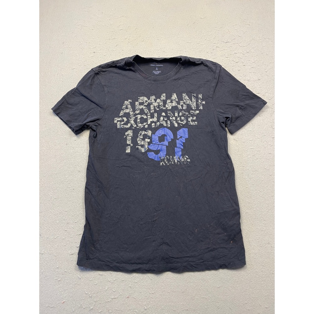 Armani Exchange T-Shirt Cotton Navy Graphic Print Small Mens